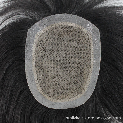 Shmily Wholesale Breathable Invisible Seamless Can Be Cut Human Hair Toupee PU Super Thin Full Hand Hook Mesh Toupee For Mens
